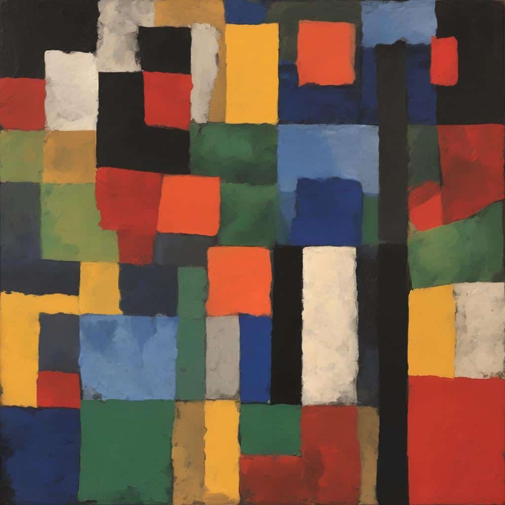 Ζωγραφικά έργα σύγχρονων μεγάλων δασκάλων της εικαστικής τέχνης, αφηρημένο και μοντέρνο στυλ, πολύχρωμες καμβάδες.